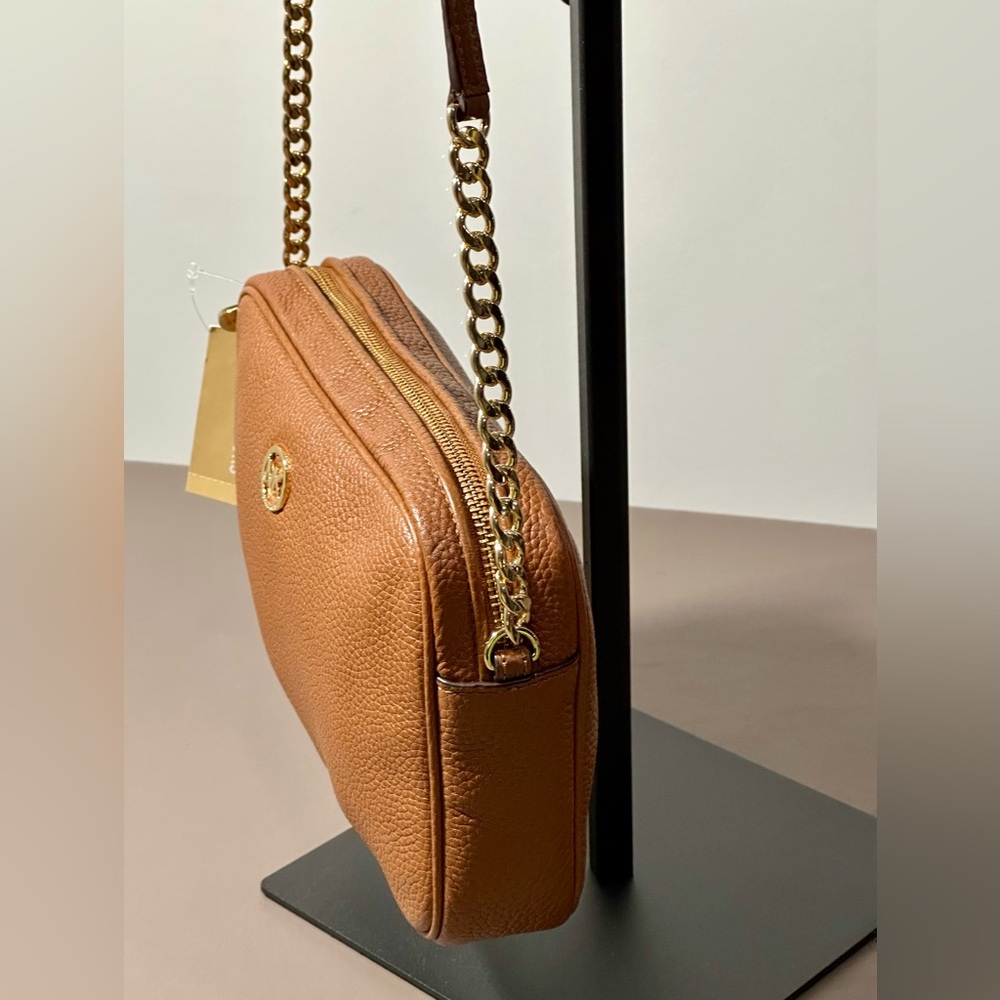 NEW MICHAEL Michael Kors Fulton Brown Crossbody Pebble Leather Chain Bag - Picture 5 of 10